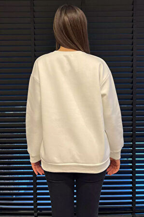 Kadın Bisiklet Yaka Üç İplik Şardonlu Sweatshirt