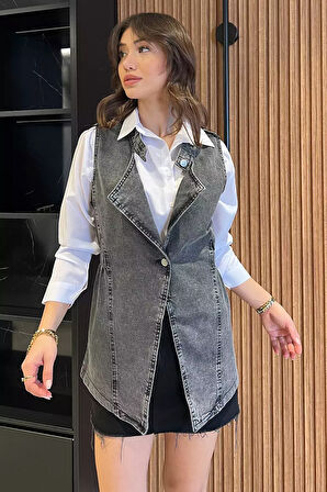 Kadın Bel Lastkli Jean Kot Yelek