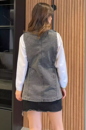 Kadın Bel Lastkli Jean Kot Yelek