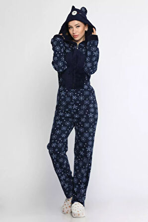 Kadın Kapüşonlu Polar Pijama Tulum