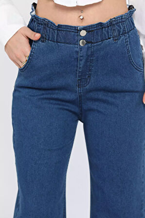 Kadın Yüksek Bel Paça Püsküllü Taş Detaylı Likralı Jean Kot Pantolon