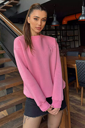 Kadın Fiyonk Nakışlı Şardonlu Sweatshirt