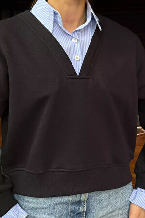 Kadın Üç İplik Şardonlu Gömlek Garnili Sweatshirt