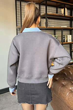 Kadın Üç İplik Şardonlu Gömlek Garnili Sweatshirt