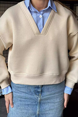Kadın Üç İplik Şardonlu Gömlek Garnili Sweatshirt