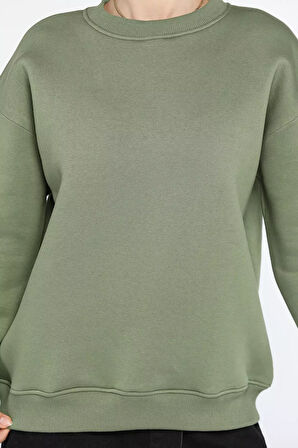 Kadın Üç İplik Şardonlu Bisiklet Yaka Sweatshirt