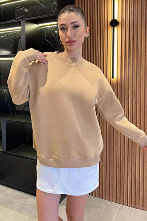 Kadın Üç İplik Şardonlu Bisiklet Yaka Sweatshirt