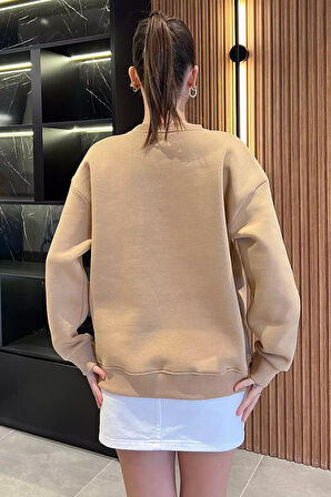 Kadın Üç İplik Şardonlu Bisiklet Yaka Sweatshirt