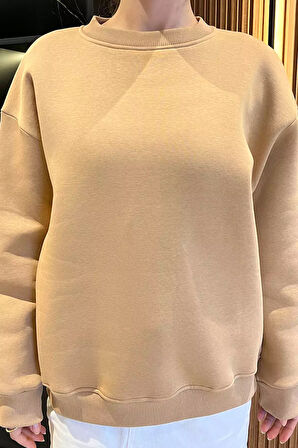 Kadın Üç İplik Şardonlu Bisiklet Yaka Sweatshirt