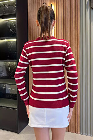 Kadın Ön Düğmeli Çizgi Desenli Triko Hırka (s-m-l Beden Uyumludur)