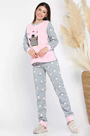 Penguen Desenli Kadın Polar Pijama Takımı