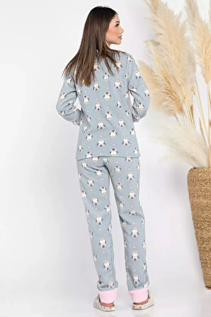 Penguen Desenli Kadın Polar Pijama Takımı