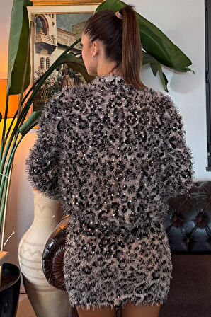 Kadın Pullu Ve Sakallı Leopar Desen Astarlı Ceket