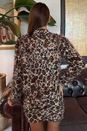 Kadın Pullu Ve Sakallı Leopar Desen Astarlı Ceket