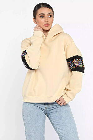 Kol Nakışlı Şardonlu Kadın Sweatshirt