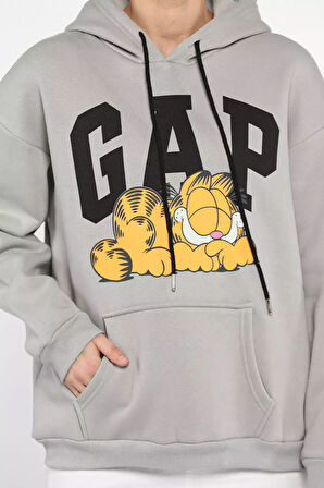 Kadın Kapüşonlu Baskılı Şardonlu Sweatshirt