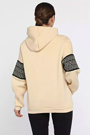 Kadın Kapüşonlu Kol Detaylı Şardonlu Sweatshirt
