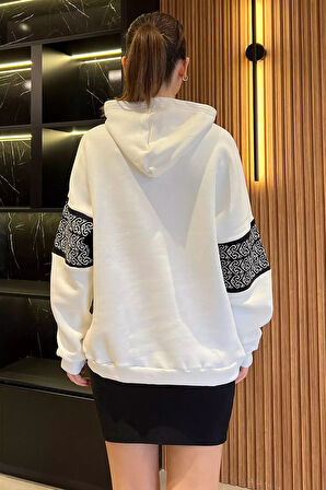 Kadın Kapüşonlu Kol Detaylı Şardonlu Sweatshirt
