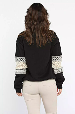 Kadın Bisiklet Yaka Kol Detaylı Şardonlu Sweatshirt