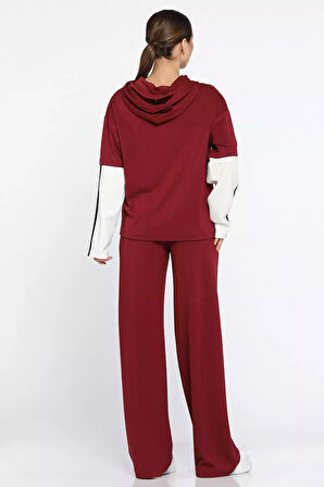 Kadın Kapüşonlu Renk Garnili Eşofman Takımı