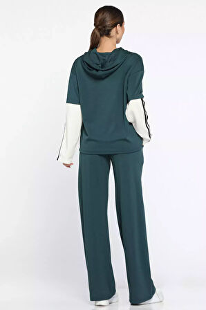 Kadın Kapüşonlu Renk Garnili Eşofman Takımı