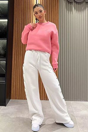 Kadın Kapalı Çıtçıt Detaylı Palazzo Eşofman Altı
