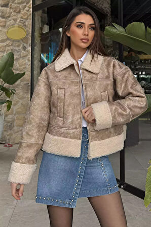 Kadın Peluş Detaylı Mont