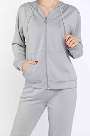 Kadın Cepli Fermuarlı Sweat Pantolon Eşofman Takımı