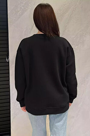 Kadın Bisiklet Yaka Aplikeli Sweatshirt (aplike Ayılar Farklı Gelebilir)
