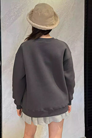 Kadın Bisiklet Yaka Aplikeli Sweatshirt (aplike Ayılar Farklı Gelebilir)