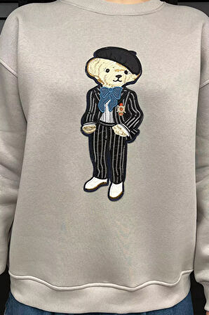Kadın Bisiklet Yaka Aplikeli Sweatshirt (aplike Ayılar Farklı Gelebilir)