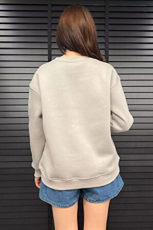 Kadın Bisiklet Yaka Aplikeli Sweatshirt (aplike Ayılar Farklı Gelebilir)