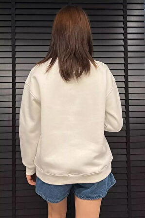 Kadın Bisiklet Yaka Aplikeli Sweatshirt (aplike Ayılar Farklı Gelebilir)