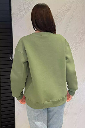 Kadın Bisiklet Yaka Aplikeli Sweatshirt (aplike Ayılar Farklı Gelebilir)