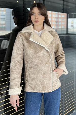 Kadın İçi Peluş Nubuk Mont