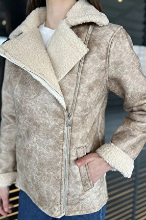 Kadın İçi Peluş Nubuk Mont