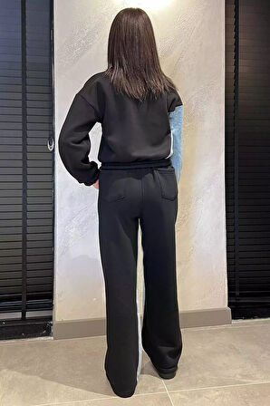 Kadın Kot Garnili Şardonlu Sweat Pantolon İkili Takım