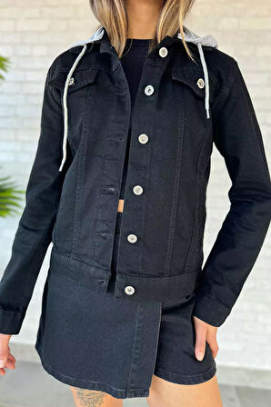 Kapüşonlu Slim Fit Kadın Kot Jean Ceket