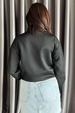 Kadın Scuba Kumaş Fermuarlı Çift Cepli Hırka