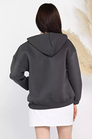 Kadın Şardonlu Kanguru Cepli Düğme Detaylı Sweatshirt