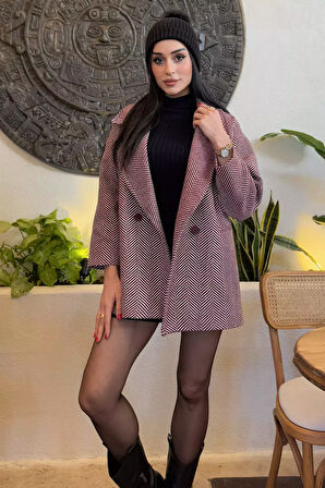 Kadın Astarlı Balıksırtı Oversize Kaşe Kaban