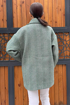 Kadın Astarlı Balıksırtı Oversize Kaşe Kaban