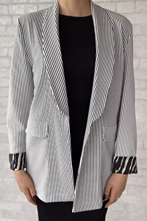 Kadın Çizgili Kol Detaylı Blazer Ceket
