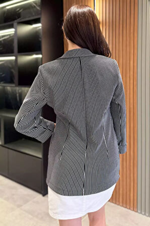 Kadın Çizgili Duble Kol Blazer Ceket