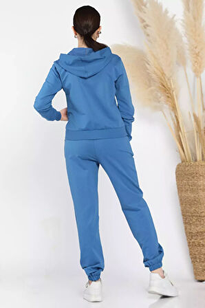 Kadın Kapüşonlu Fermuarlı Sweat Pantolon Eşofman Takımı