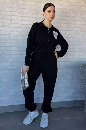 Kadın Dik Yaka Yarım Fermuarlı Sweat Pantolon Eşofman Takımı