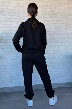 Kadın Dik Yaka Yarım Fermuarlı Sweat Pantolon Eşofman Takımı