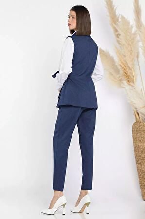 Kadın Broş Detaylı Bel Lastikli Yelek Pantolon İkili Takım