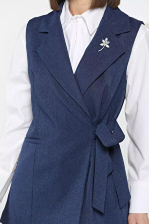 Kadın Broş Detaylı Bel Lastikli Yelek Pantolon İkili Takım