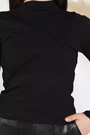 Dik Yaka Fitilli Kadın Crop Top Bluz